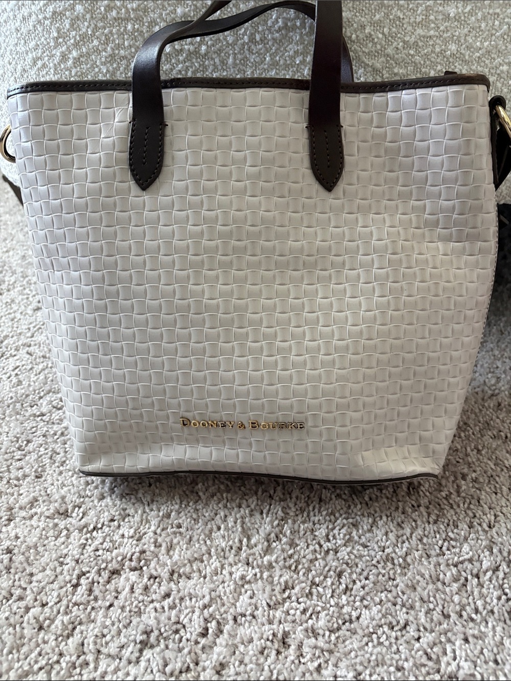 Dooney & Bourke Cream Woven Tote with Brown Trim